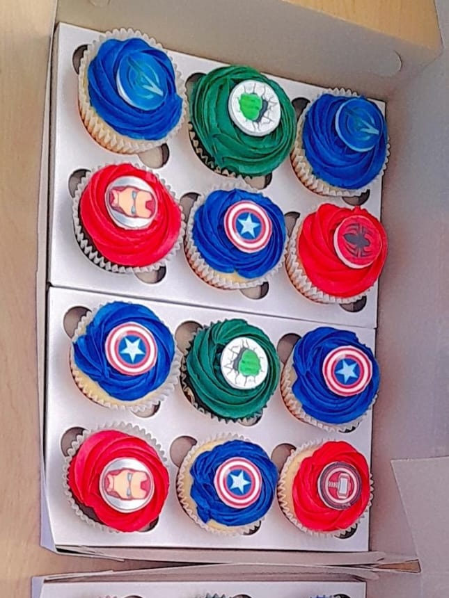 24 Avengers Themed Cupcakes with fondant toppers